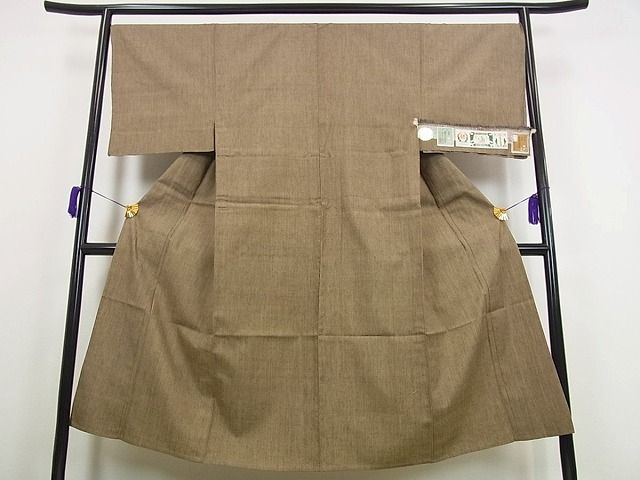 平和屋本店■極上　男性　本場結城紬　重要無形文化財　単衣　色無地　樺茶色　証紙付き　逸品s7152