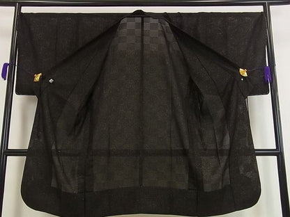 期間限定セール50%off■極上　道中着　塵除け　スリーシーズン　春夏秋　変わり絽　黒地　金通し地　ロング丈　逸品　未使用s7338