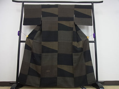 平和屋本店●希少　丸山正　Maru Factory　紬　幾何学文様　逸品3s814