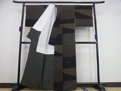 平和屋本店●希少　丸山正　Maru Factory　紬　幾何学文様　逸品3s814