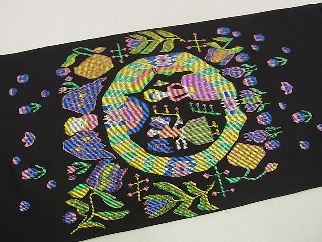 期間限定セール20％off●極上　龍村晋謹製　傳匠名錦　瑞典天使文錦　六通柄袋帯　黒地　逸品s8284