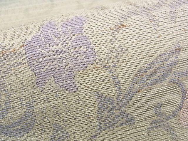 平和屋本店●極上 全通柄袋帯 スリーシーズン 和紙 もじり織 うるわし 金色堂唐草 証紙付き 逸品s8297