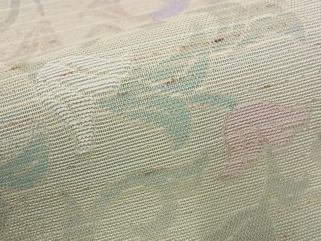 平和屋本店●極上 全通柄袋帯 スリーシーズン 和紙 もじり織 うるわし 金色堂唐草 証紙付き 逸品s8297