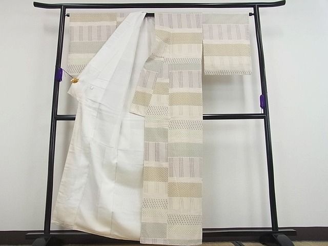 平和屋本店●極上　綿薩摩　東郷織物謹製　手織　實篤　永江明夫　本さつま　横段文　反端付き　逸品　未使用s8454