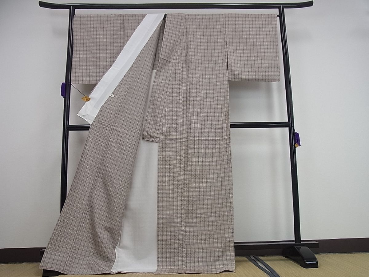 平和屋本店▽極上 本場与那国花織 草木染 手織 単衣 証紙付き 逸品3s874