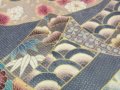 平和屋本店●極上 名門 藤娘きぬたや・総絞り 振袖 束ね熨斗花文 落款あり パールトーン加工済 逸品s9159