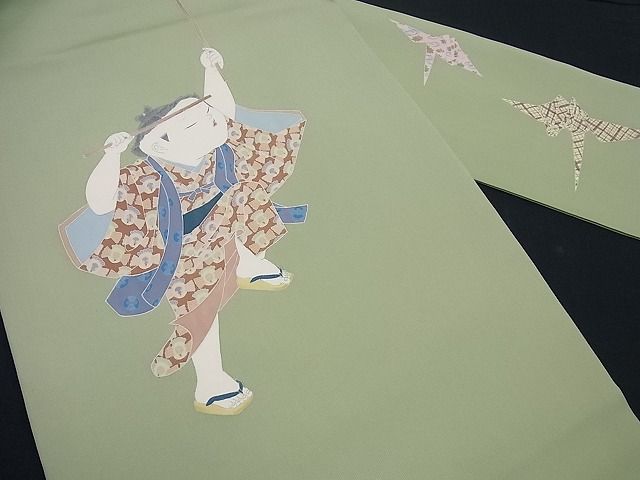 平和屋本店●希少　加賀友禅の巨匠　初代　由水十久　塩瀬　九寸名古屋帯　童子　折鶴　三越扱い　逸品3s964