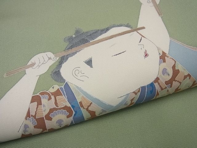 平和屋本店●希少　加賀友禅の巨匠　初代　由水十久　塩瀬　九寸名古屋帯　童子　折鶴　三越扱い　逸品3s964