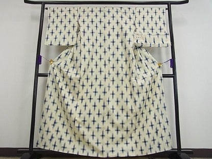 平和屋本店●超希少 芝崎重一 正藍染十字絣 紬 逸品 未使用s9856