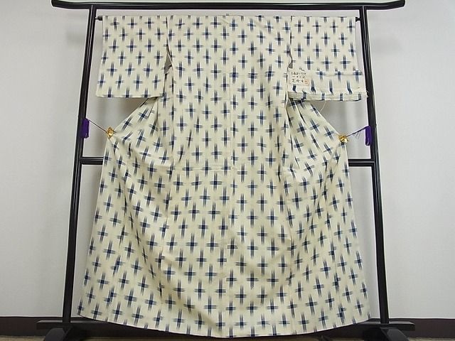 平和屋本店●超希少 芝崎重一 正藍染十字絣 紬 逸品 未使用s9856