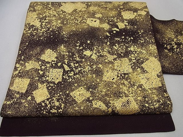 平和屋本店●極上　浦野理一　九寸名古屋帯　箔散らし　金彩　鬼しぼ縮緬　逸品3s985