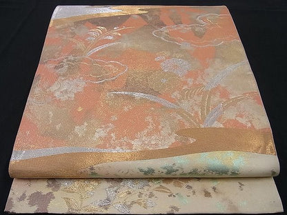 平和屋着物■六通柄袋帯 雲取り花文 金銀糸 逸品 n-sa1291