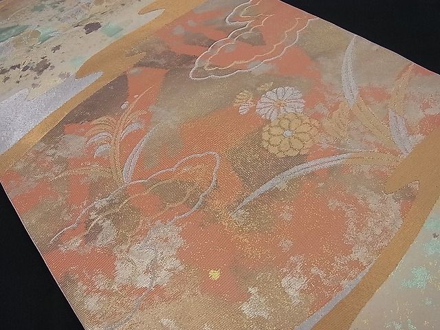 平和屋着物■六通柄袋帯 雲取り花文 金銀糸 逸品 n-sa1291