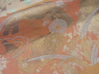 平和屋着物■六通柄袋帯 雲取り花文 金銀糸 逸品 n-sa1291