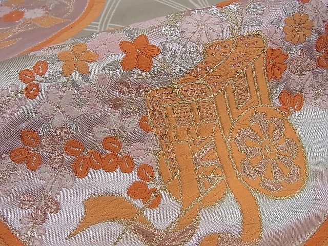 平和屋着物■六通柄袋帯 唐織 御所車花丸文 金銀糸 逸品 n-sa1618