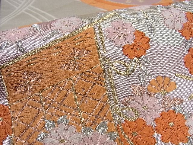 平和屋着物■六通柄袋帯 唐織 御所車花丸文 金銀糸 逸品 n-sa1618