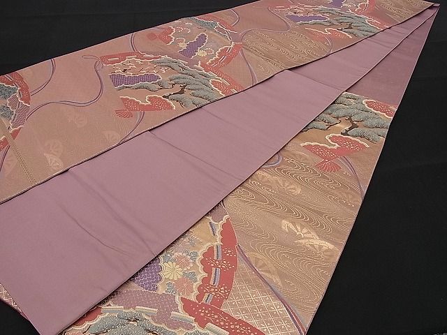 平和屋着物■六通柄袋帯 檜扇吉祥花文 金糸 逸品 n-sa1704