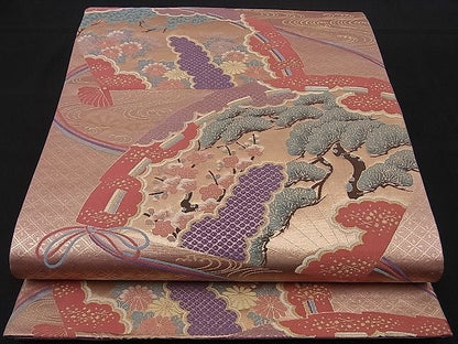 平和屋着物■六通柄袋帯 檜扇吉祥花文 金糸 逸品 n-sa1704