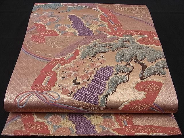 平和屋着物■六通柄袋帯 檜扇吉祥花文 金糸 逸品 n-sa1704