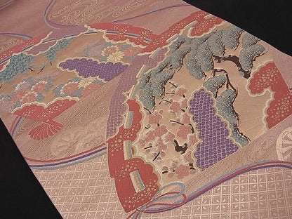 平和屋着物■六通柄袋帯 檜扇吉祥花文 金糸 逸品 n-sa1704