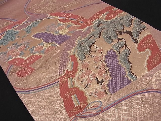 平和屋着物■六通柄袋帯 檜扇吉祥花文 金糸 逸品 n-sa1704
