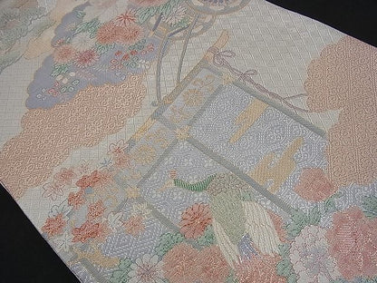 平和屋着物■宝舞本佐賀錦 六通柄袋帯 雲取り孔雀花文 九百錦 逸品 n-sa1818