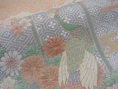 平和屋着物■宝舞本佐賀錦 六通柄袋帯 雲取り孔雀花文 九百錦 逸品 n-sa1818