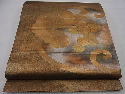 平和屋着物■六通太鼓柄袋帯 葡萄蔦の葉文 引箔 逸品 n-sa1831
