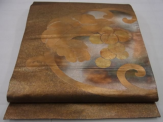 平和屋着物■六通太鼓柄袋帯 葡萄蔦の葉文 引箔 逸品 n-sa1831