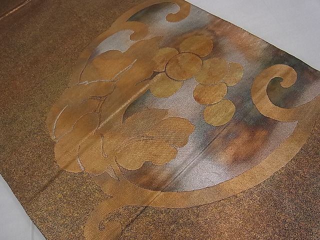 平和屋着物■六通太鼓柄袋帯 葡萄蔦の葉文 引箔 逸品 n-sa1831