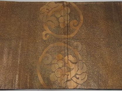平和屋着物■六通太鼓柄袋帯 葡萄蔦の葉文 引箔 逸品 n-sa1831