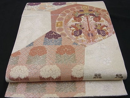 平和屋着物■佐賀錦 六通柄袋帯 唐織 切嵌名物裂狩猟文 金銀糸 逸品 n-sa2136