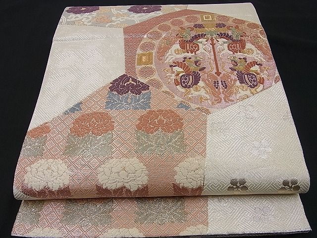 平和屋着物■佐賀錦 六通柄袋帯 唐織 切嵌名物裂狩猟文 金銀糸 逸品 n-sa2136