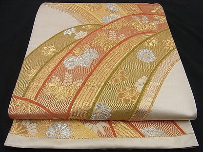 平和屋着物■六通柄袋帯 松竹梅 立波吉祥草花文 金銀糸 逸品 n-sa2149