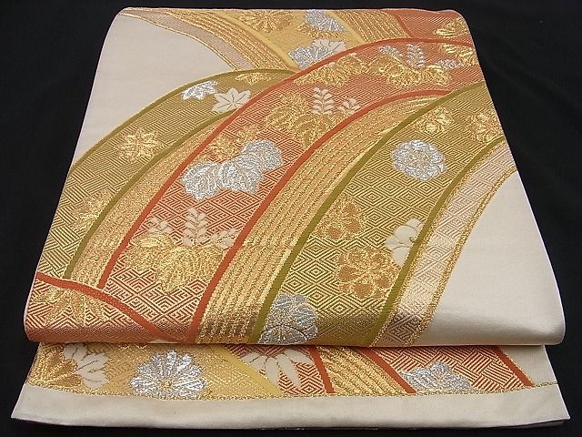 平和屋着物■六通柄袋帯 松竹梅 立波吉祥草花文 金銀糸 逸品 n-sa2149