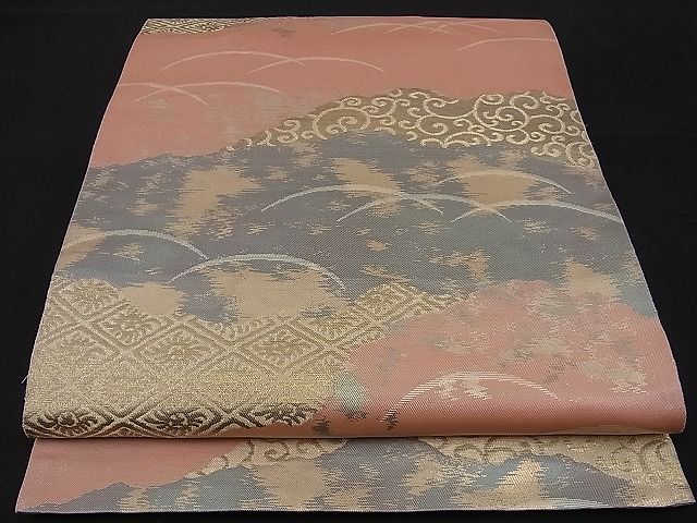 平和屋着物■西陣 服部織物謹製 六通柄袋帯 こはく錦 吉祥芝唐草文 金糸 逸品 n-sa2172