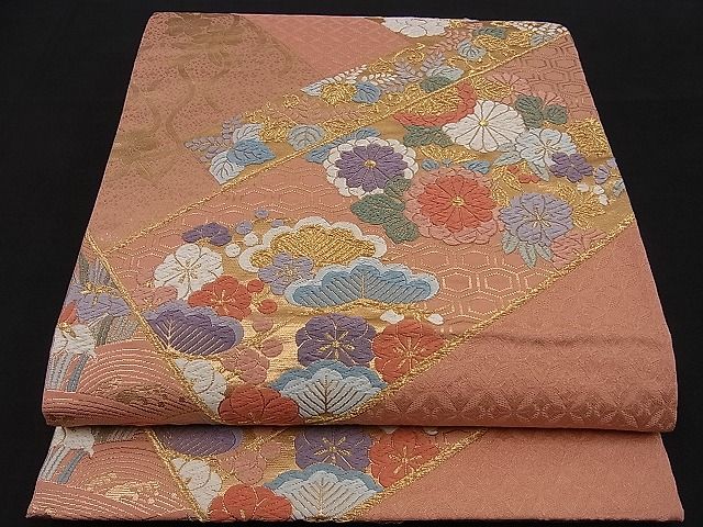 平和屋着物■六通柄袋帯 唐織 切嵌吉祥鴛鴦花文 金糸 逸品 n-sa2323