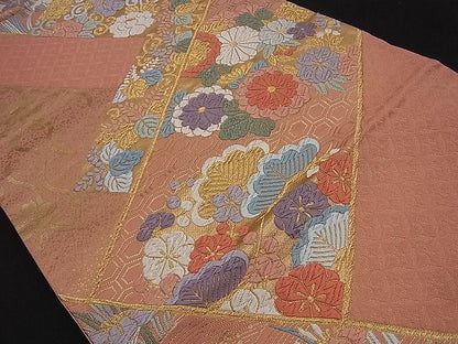 平和屋着物■六通柄袋帯 唐織 切嵌吉祥鴛鴦花文 金糸 逸品 n-sa2323