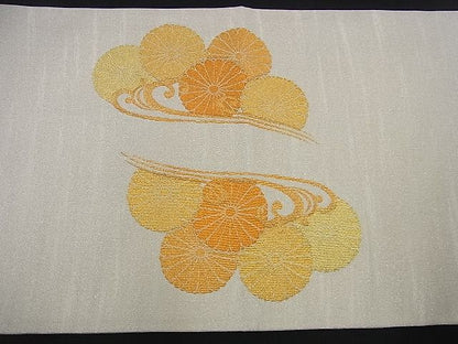 平和屋着物■太鼓柄袋帯 古代砂子綴 波涛菊花文 金銀糸 逸品 n-sa2332