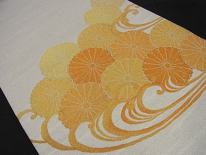 平和屋着物■太鼓柄袋帯 古代砂子綴 波涛菊花文 金銀糸 逸品 n-sa2332