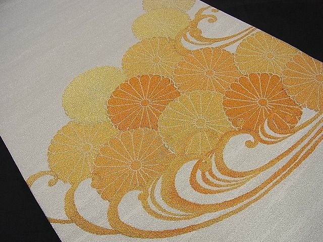 平和屋着物■太鼓柄袋帯 古代砂子綴 波涛菊花文 金銀糸 逸品 n-sa2332