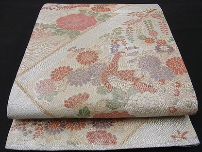 平和屋着物■古典佐賀錦 六通柄袋帯 孔雀菊花文 九百織 金銀糸 逸品 n-sa2340
