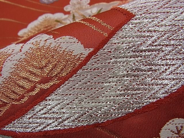 平和屋着物■六通柄袋帯 唐織 雲取り飛鶴吉祥花文 金銀糸 逸品 n-sa2354