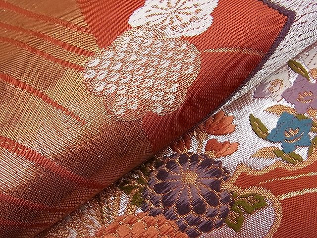 平和屋着物■六通柄袋帯 唐織 雲取り飛鶴吉祥花文 金銀糸 逸品 n-sa2354