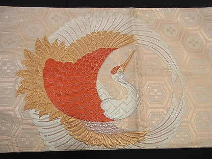 平和屋着物■六通太鼓柄袋帯 唐織 鶴丸文様 金銀糸 逸品 n-sa2444