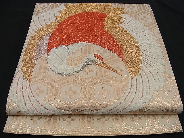 平和屋着物■六通太鼓柄袋帯 唐織 鶴丸文様 金銀糸 逸品 n-sa2444