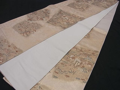 平和屋着物■六通柄袋帯 唐織 松竹梅 御所車草花文 金糸 逸品 n-sa2446