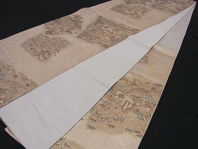 平和屋着物■六通柄袋帯 唐織 松竹梅 御所車草花文 金糸 逸品 n-sa2446
