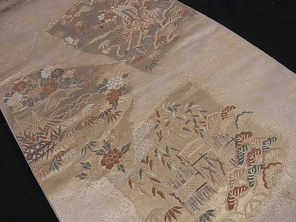 平和屋着物■六通柄袋帯 唐織 松竹梅 御所車草花文 金糸 逸品 n-sa2446