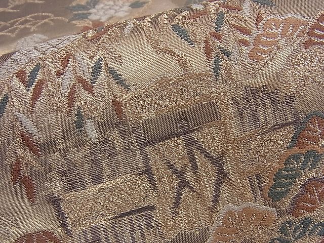平和屋着物■六通柄袋帯 唐織 松竹梅 御所車草花文 金糸 逸品 n-sa2446